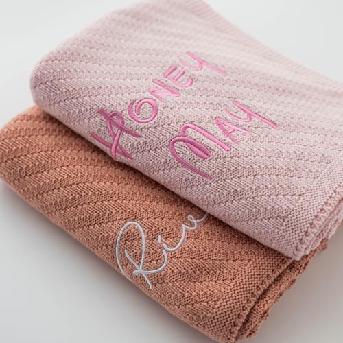 Custom Knit Baby Blanket with Embroidery - Personalized Name Blanket
