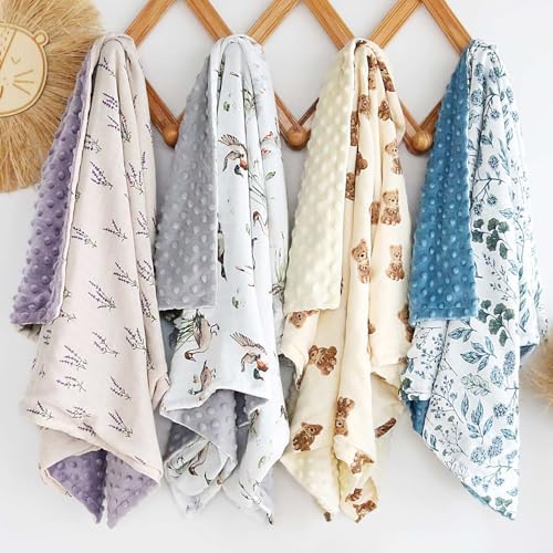 LifeTree Baby Swaddle Blanket with Dotted Fleece Backing Bear Pattern 31x40 Inches