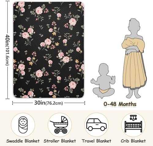 Wfrish Baby Blanket Rose Floral Pink Minky 30x40 In
