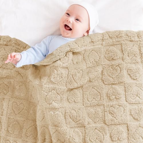 Yurhap Heart Checkered Fleece Baby Blanket 30x40 Khaki