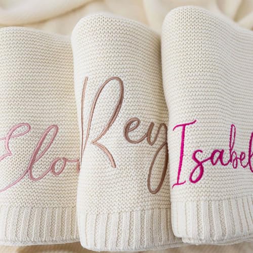Custom Knit Baby Blanket with Embroidery - Personalized Name Blanket