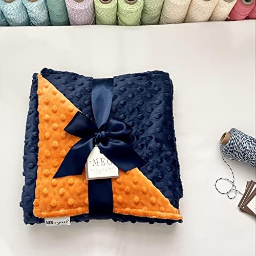 MEG ORIGINAL Minky Dot Baby Blanket Navy Blue Orange