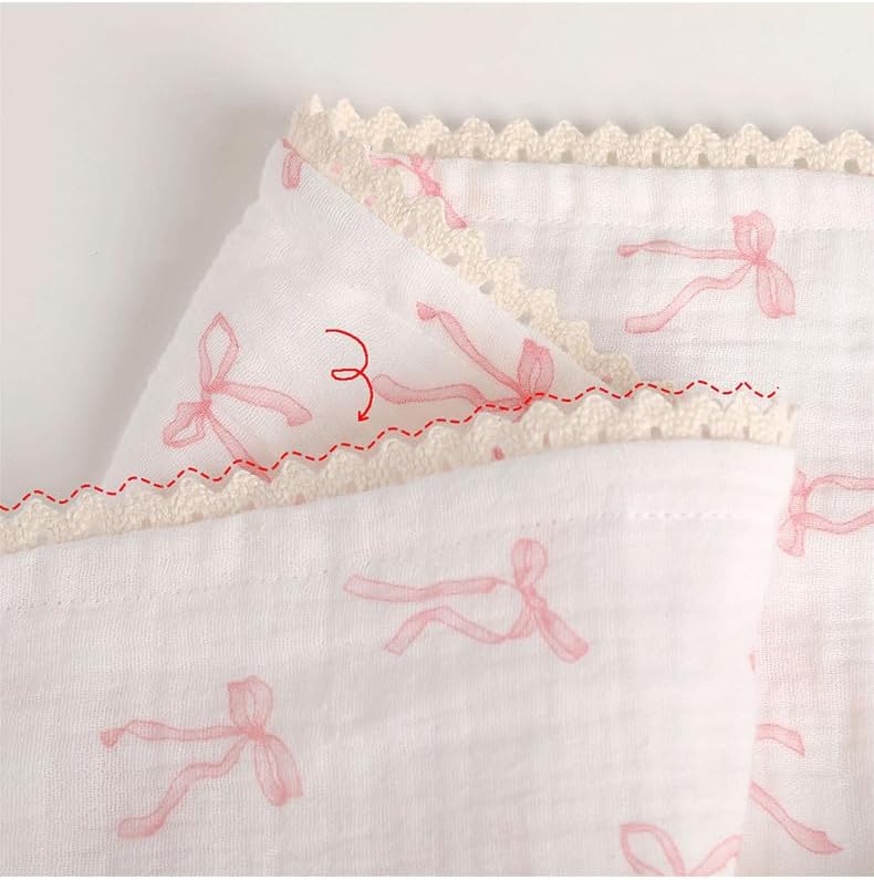 Brenaly Muslin Baby Blanket Pink Bow Print 40x40 Inch