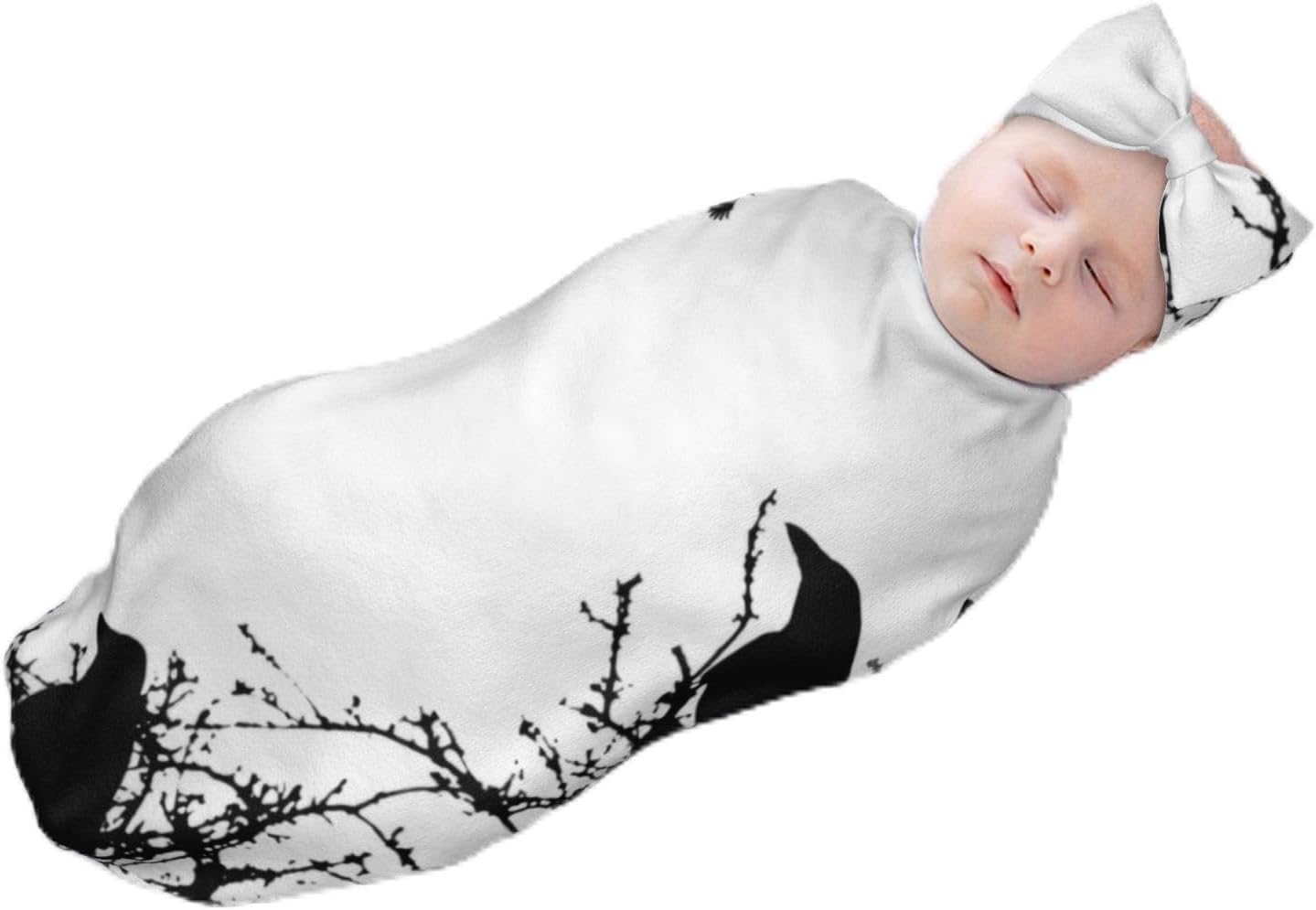 Soft Crow Silhouette Swaddle and Headband Set for Newborns