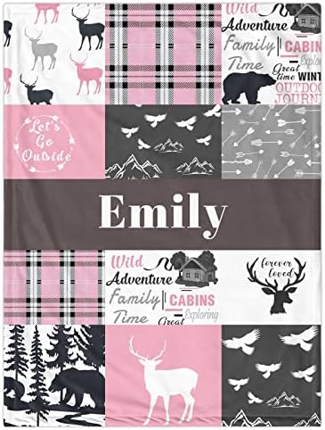 Personalized Baby Blanket with Name - Custom Deer Fleece Blanket for Girl