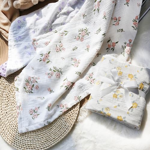 BOPRIO Pink Floral Muslin Baby Blanket 30x40
