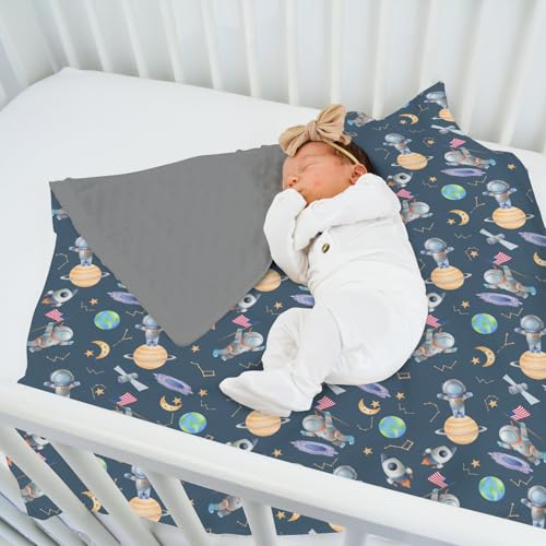 Soft Spaceman Baby Blanket with Dotted Backing