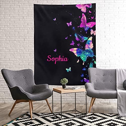 XOZOTY Butterflies Baby Blanket - Personalized Name Fleece Swaddling Throw