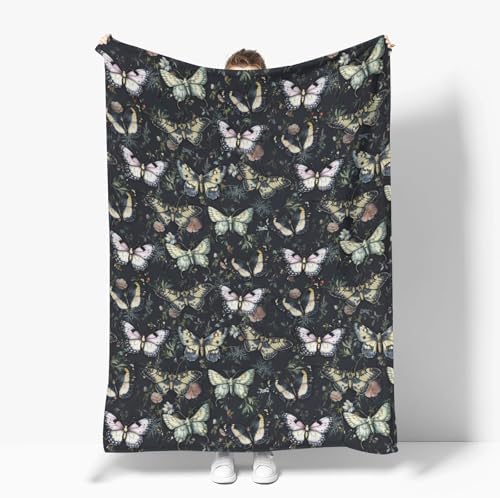 Gothic Moth Black Floral Baby Blanket 30x40