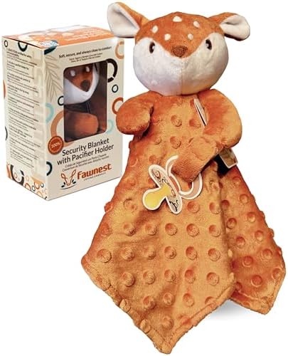 FAWNEST Baby Lovey Security Blanket - Plush Stuffed Animal with Pacifier Holder 1