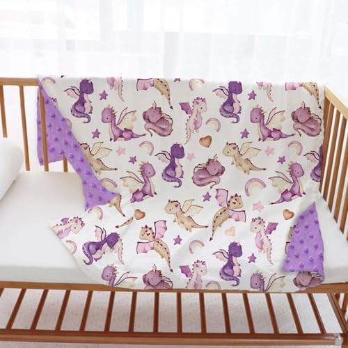 Dragon Baby Blanket for Girls 30x40 Purple Minky Blanket