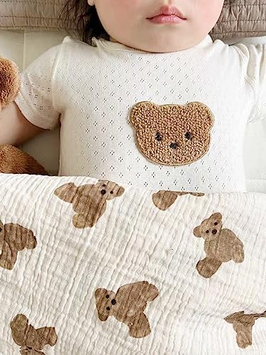 Gunnaicat Baby Blanket Double Layer Cotton Muslin 40x40 Inch Bear Pattern 1