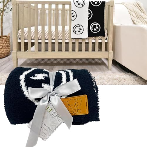 Smiley Face Baby Blanket with Lightning Bolt Eyes - Reversible 28x40 Inch