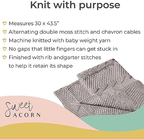 Sweet Acorn Knit Cable Blanket - Organic Cotton Fog Grey