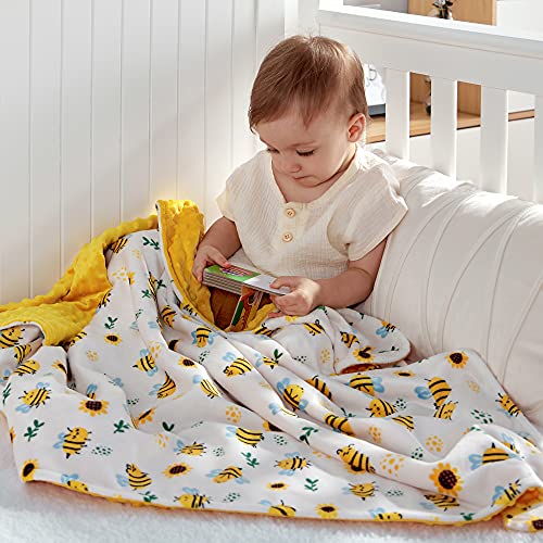 DaysU Silky Micro Plush Baby Blanket with Yellow Bee Print
