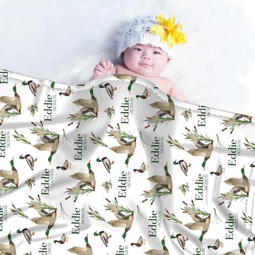 Personalized Baby Blanket with Name - Flannel Fleece Wild Ducks Design