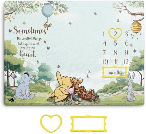 Winnie Milestone Blanket for Baby Boy Monthly Growth Gift with Photo Frames