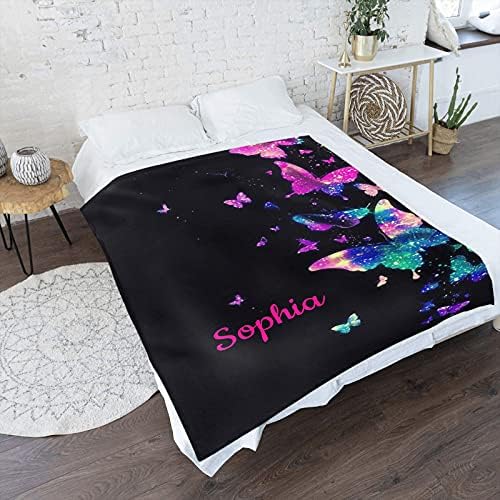 XOZOTY Butterflies Baby Blanket - Personalized Name Fleece Swaddling Throw