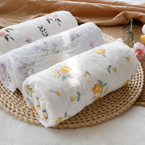 BOPRIO Pink Floral Muslin Baby Blanket 30x40