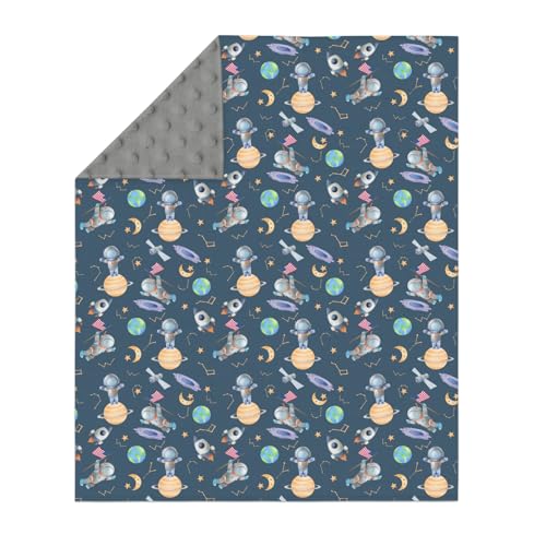 Soft Spaceman Baby Blanket with Dotted Backing