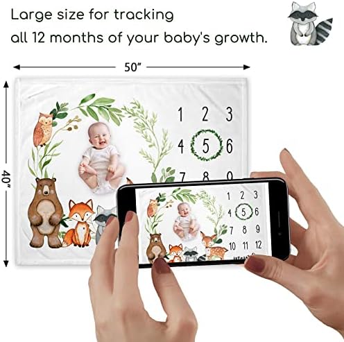 Yuzioey Baby Milestone Blanket - Woodland Forest Animals Growth Tracker 50x40 Inches