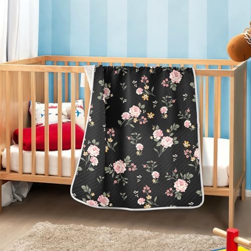 Wfrish Baby Blanket Rose Floral Pink Minky 30x40 In