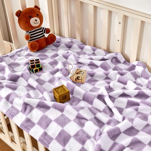Yurhap Checkered Baby Blanket Fleece 30x40 Purple 1