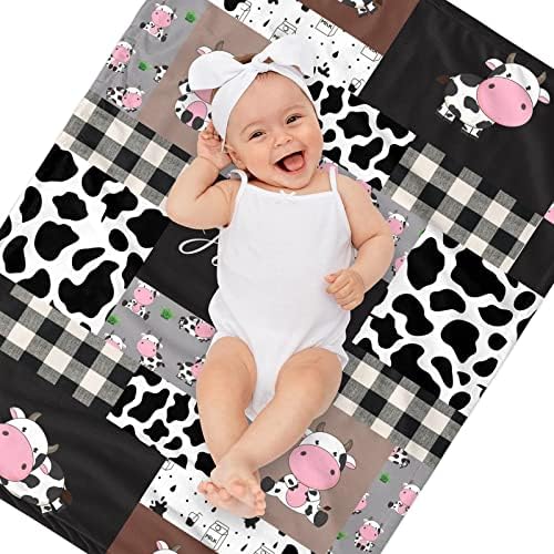 Personalized Cow Print Baby Blanket with Name