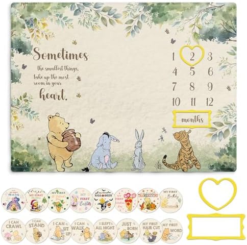 Winnie The Pooh Baby Milestone Blanket with 8pcs Cardstock