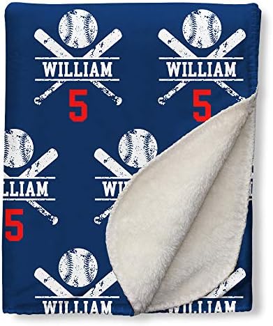 Nictimeid Baseball Blanket with Baby Name and Team Number Navy 30x40in
