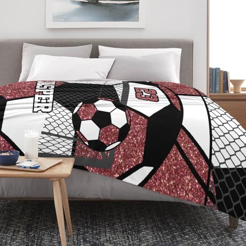 Deven Personalized Soccer Ball Maroon Baby Blanket - 30x40 Inches
