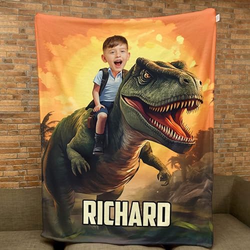 Personalized Photo Blanket with Dinosaur Design