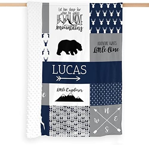 Personalized Baby Blanket for Boys - Blue Deer Woodland Design