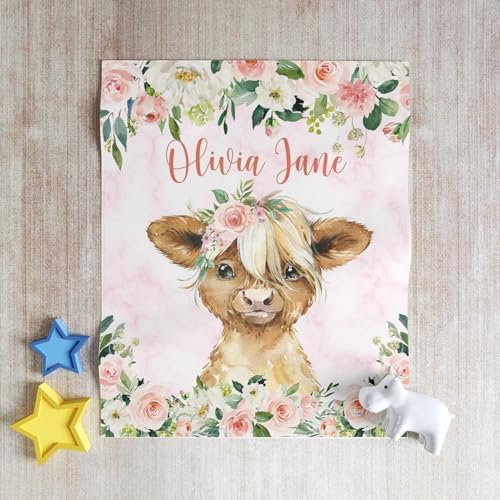 Customized Highland Cow Blanket Personalized Baby Name Throw