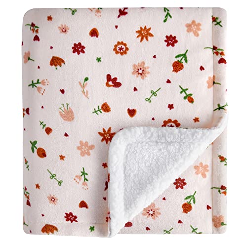 DaysU Reversible Flannel Sherpa Baby Blanket with Flower Print