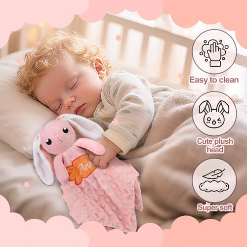 Personalized Baby Security Blanket with Name and Bunny Design