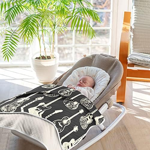 Pigsaly White Black Electric Guitar Baby Blanket 30x40