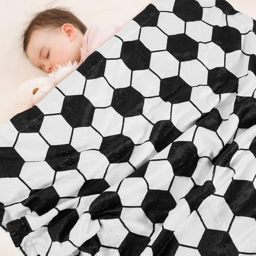DCOOLGO Soccer Baby Blanket Soft Fleece with Dotted Backing