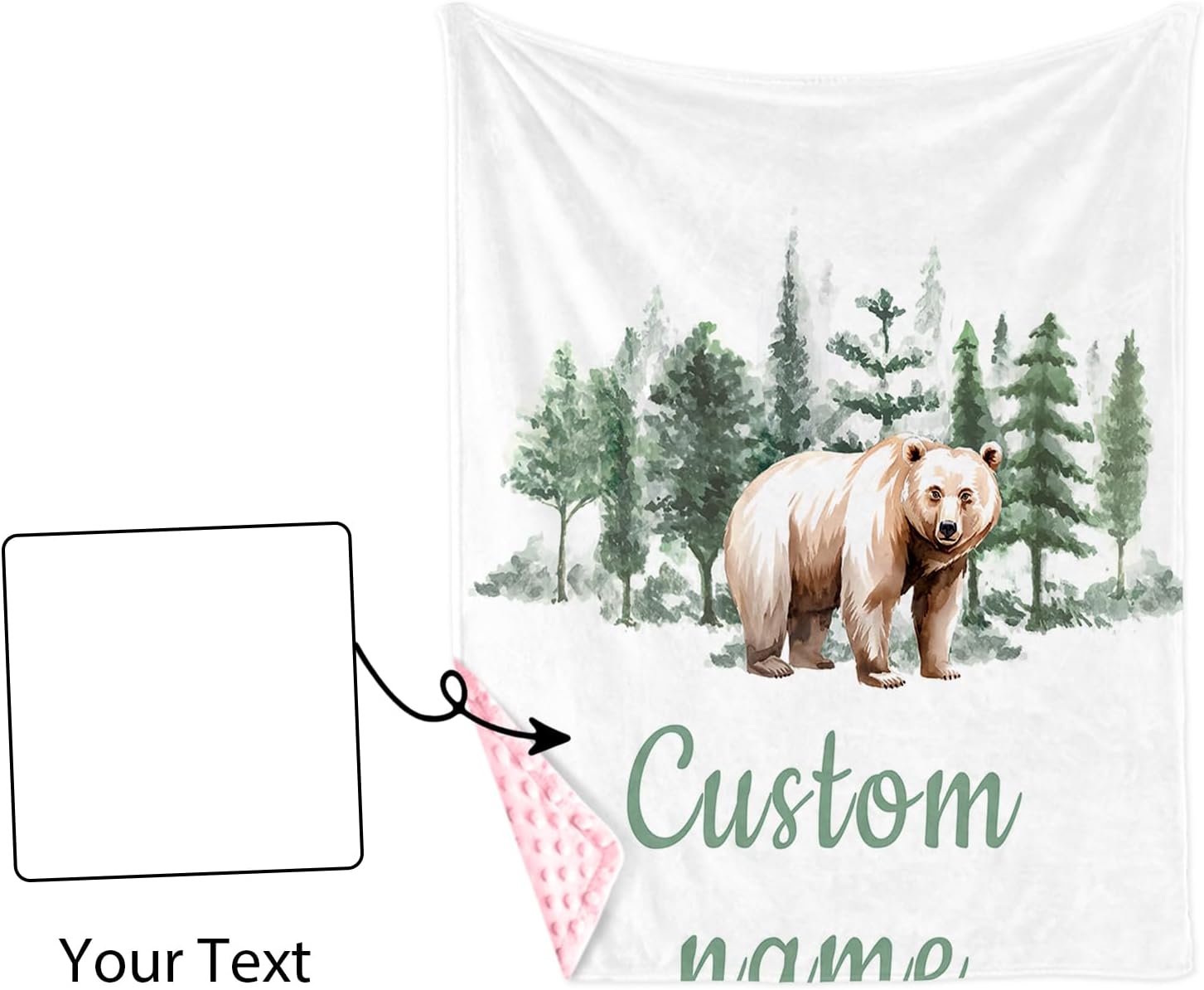 Custom Name Baby Receiving Blanket with Bear in Forest Theme