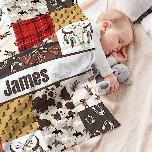 Custom Baby Blanket with Name - Western Design for Boys