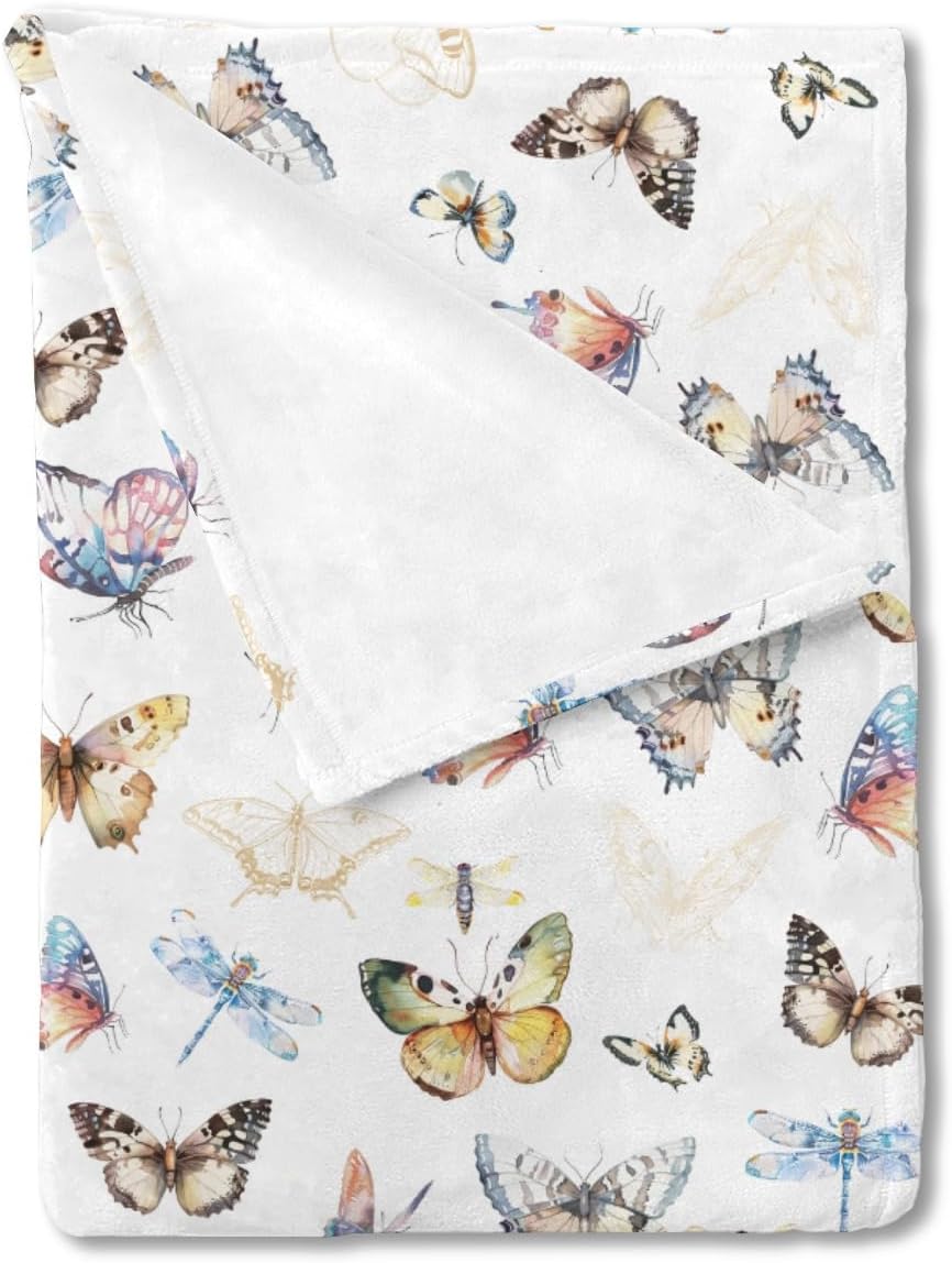 Boho Watercolor Butterfly Flannel Baby Blanket