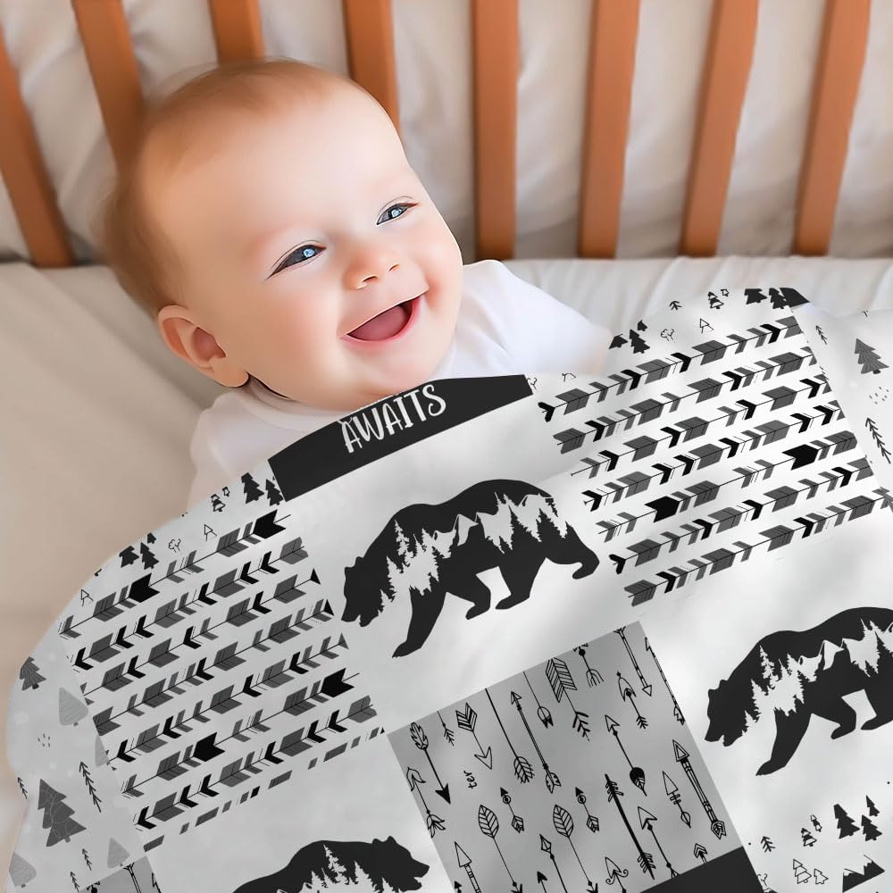 Hyturtle Personalized Woodland Baby Blanket - Black