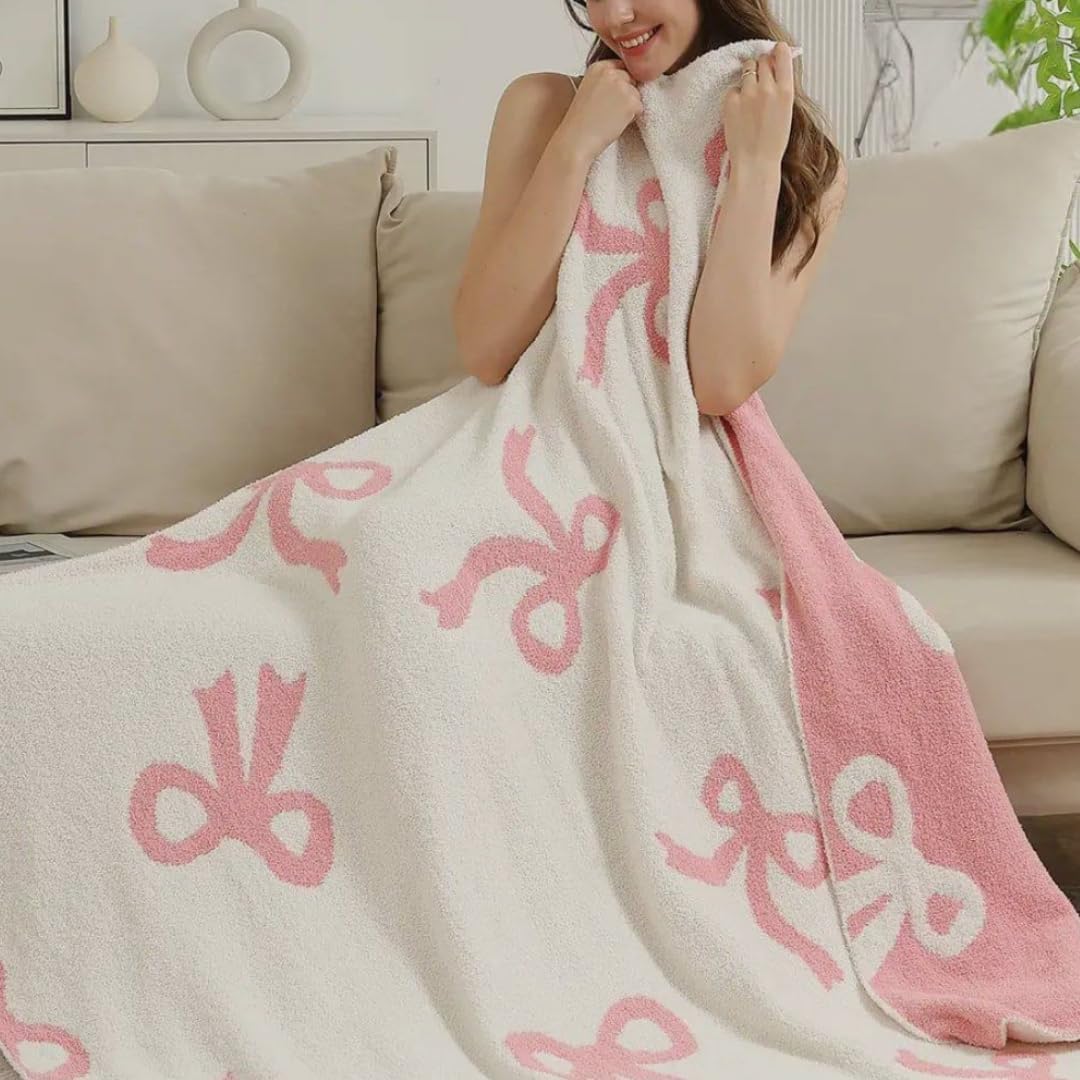 Luxape Bow Blanket Soft Reversible Throw for Baby