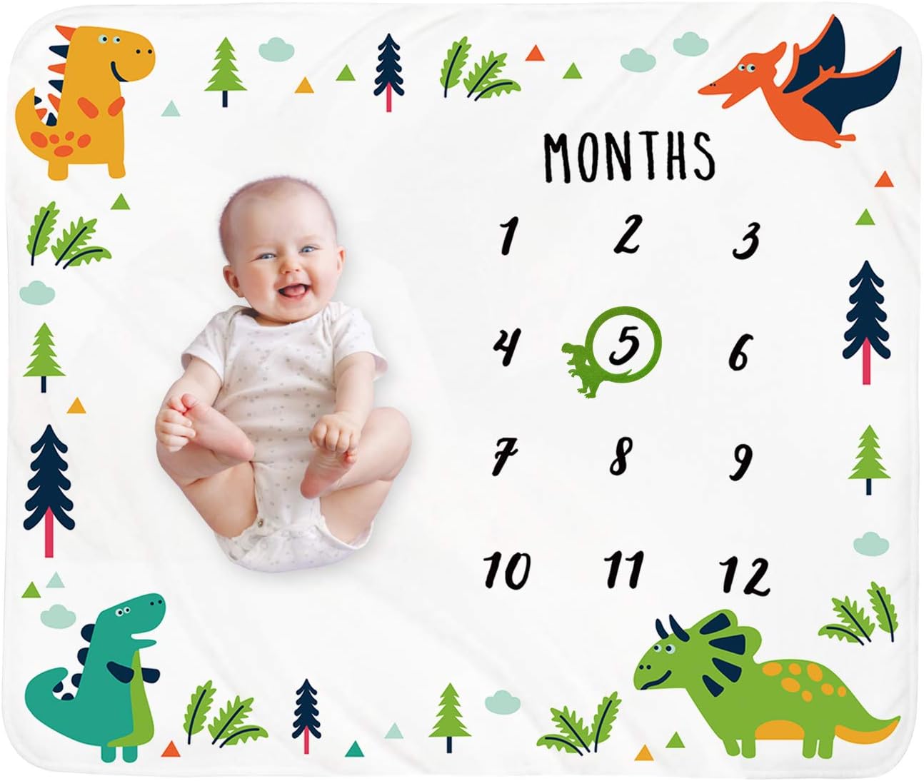 Tebaby Baby Milestone Blanket Dinosaur Neutral