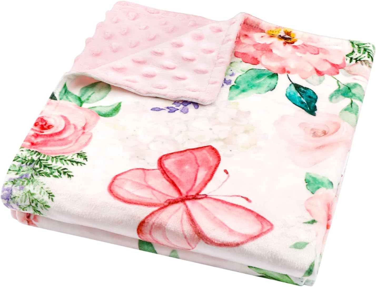 CARUILI Baby Blanket 30x40 Inches Minky Double Layer Pink Floral