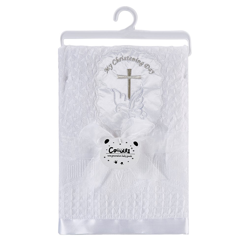 Booulfi Baby Blanket Cross Embroidered Satin Border 36x50