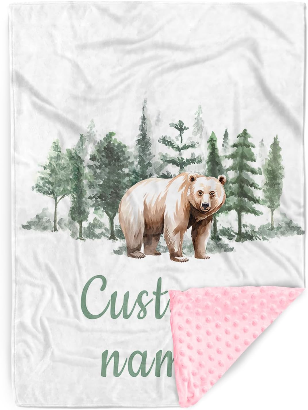 Custom Name Baby Receiving Blanket with Bear in Forest Theme