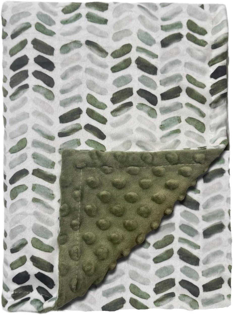 BUTTZO Baby Double Layer Plush Minky Blanket - Green Leaves 30x40 Inch 1