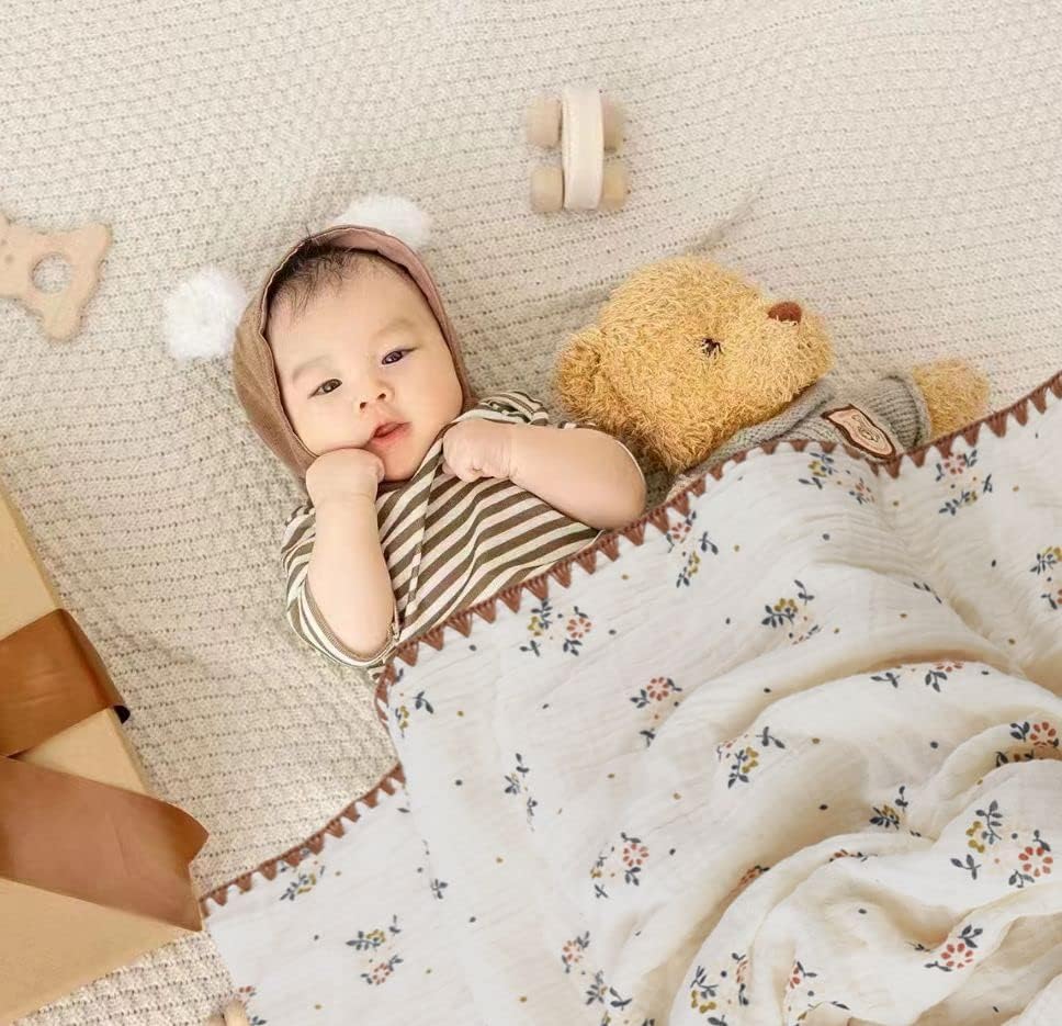 40x40 Inch Cotton Muslin Blanket with Dotted Backing