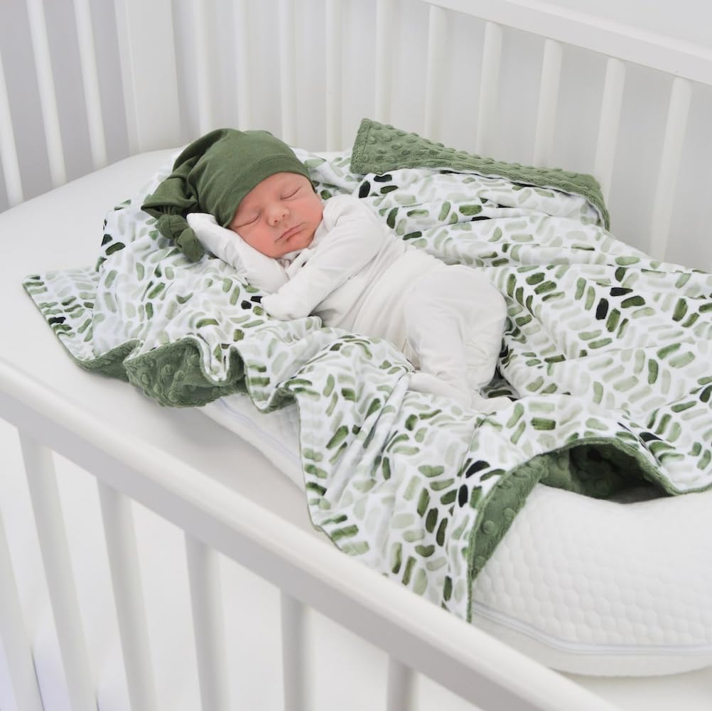 BUTTZO Baby Double Layer Plush Minky Blanket - Green Leaves 30x40 Inch 1